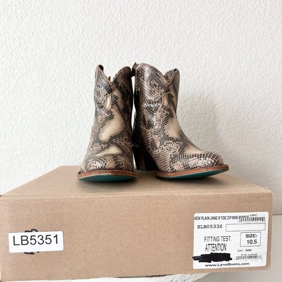 Lane PLAIN JANE Womens Cowboy Bootie 10.5 Western Brown Snakeprint Cowgirl Ankle - Picture 10 of 11